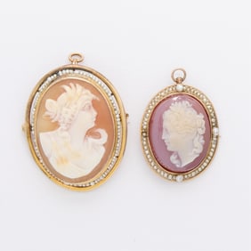 Grp 2 10k Yellow Gold Seed Pearl Cameos