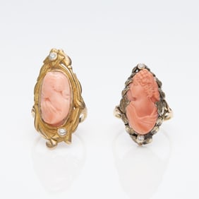 Group 2 14k Gold & Diamond Cameo Rings