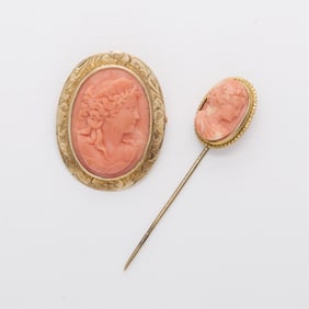 Group 2 14k Gold & Coral Cameos