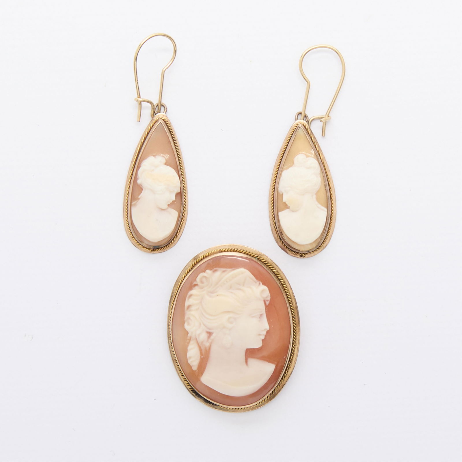 Grp 14k Cameo Earrings & Brooch (1 of 2)