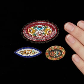 3 Italian Micro Mosaic Brooches