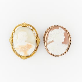 2 Large Cameo Brooches
