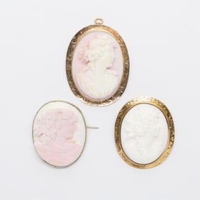 Group 3 Gold & Other Cameo Brooches