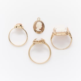 Group 4 Pcs 14k Gold Cameo Jewelry