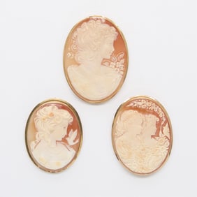 Group 3 Gold Cameo Brooches