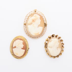 Group of 3 Shell & Gold Cameos