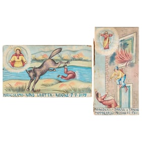 2 Italian Folk Art Miracle Paintings