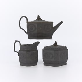 Set 3 Antique Black Basalt Ceramic Tea Vessels