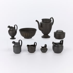 8 English Black Basalt Ceramic Vessels