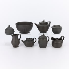 8 English Black Basalt Ceramic Vessels