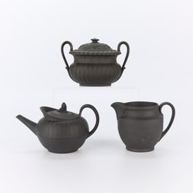 3 Wedgwood Pottery Black Basalt Tea Vessels