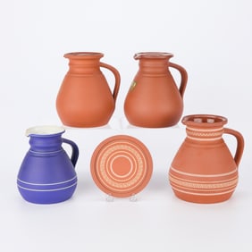 4 Wedgwood Pottery Ale Jugs & 1 Saucer