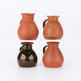 4 English Redware Rosso Antico Jugs Incl. Wedgwood