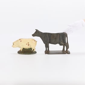 2 Cast-Iron Door Stops - Pig & Cow