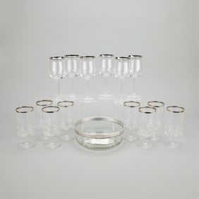 15 Pc Dorothy C. Thorpe Inc. Silver-Band Glassware