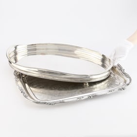 2 Large Silverplate Serving Trays - 13lbs 11 oz