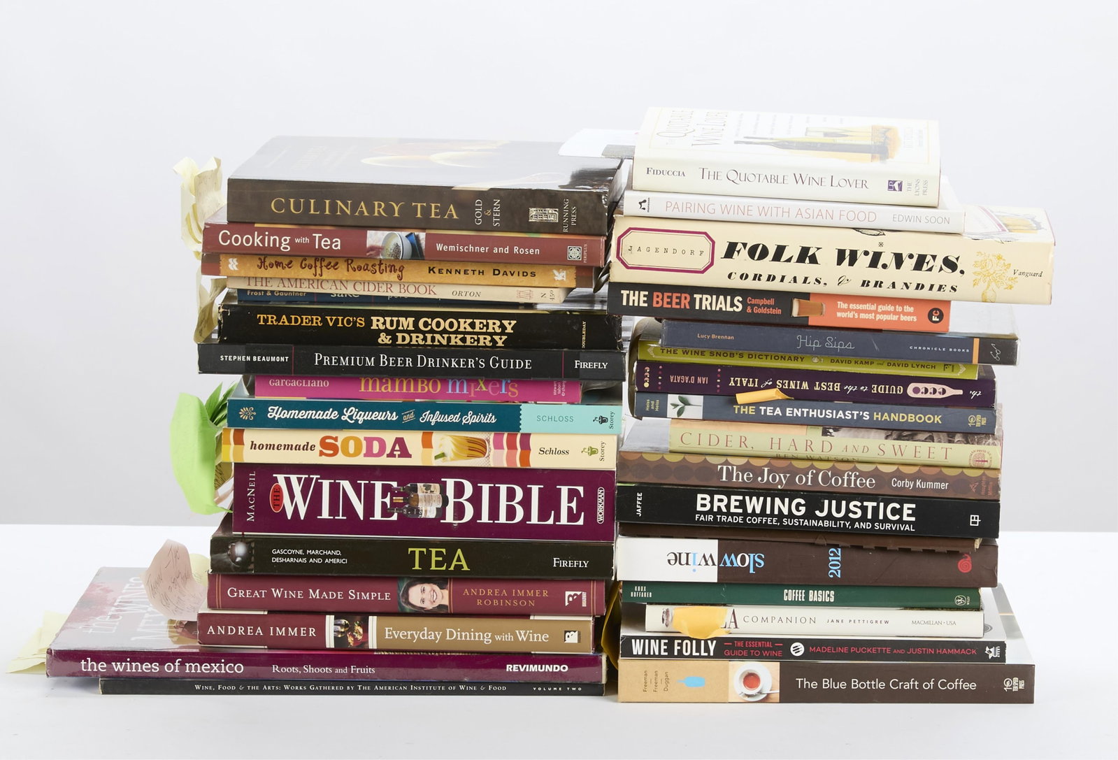 Group of Alcohol & Beverage Cookbooks: Group of cookbooks related to beverages including wine, brewing, sodas, beers, liquor, and more. Provenance: From the Collection of Lynne Rossetto Kasper. (Shipping Dimensions) height: 13 in x width: 