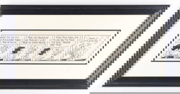 Charles Schulz Original Four-Panel Comic 1985: Charles Schulz (American, 1922-2000). Original four panel "Peanuts" comic strip, the daily strip for Friday, February 15, 1985. Black ink over pencil on drawing board. Pen signed along the