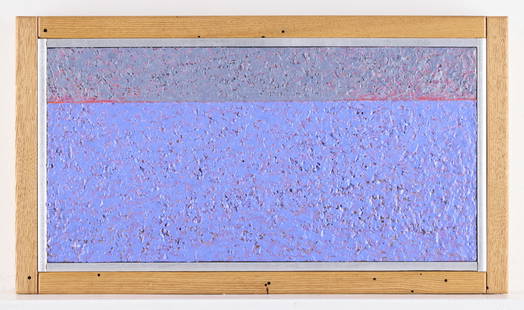 George Morrison "Alpenglow" Horizon Painting 1986: George Morrison (Grand Portage Anishinaabe, 1919-2000). Acrylic on canvas-laid board painting titled "Alpenglow: Lake Superior Landscape," part of the horizon series, 1986. Signed, titled,