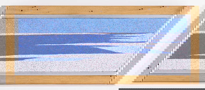 George Morrison "Ice Flow, Feb." Horizon Painting: George Morrison (Grand Portage Anishinaabe, 1919-2000). Acrylic on canvas-laid board painting titled "Ice Flow: February: Lake Superior Landscape," from the Horizon series, 1986. Signed,