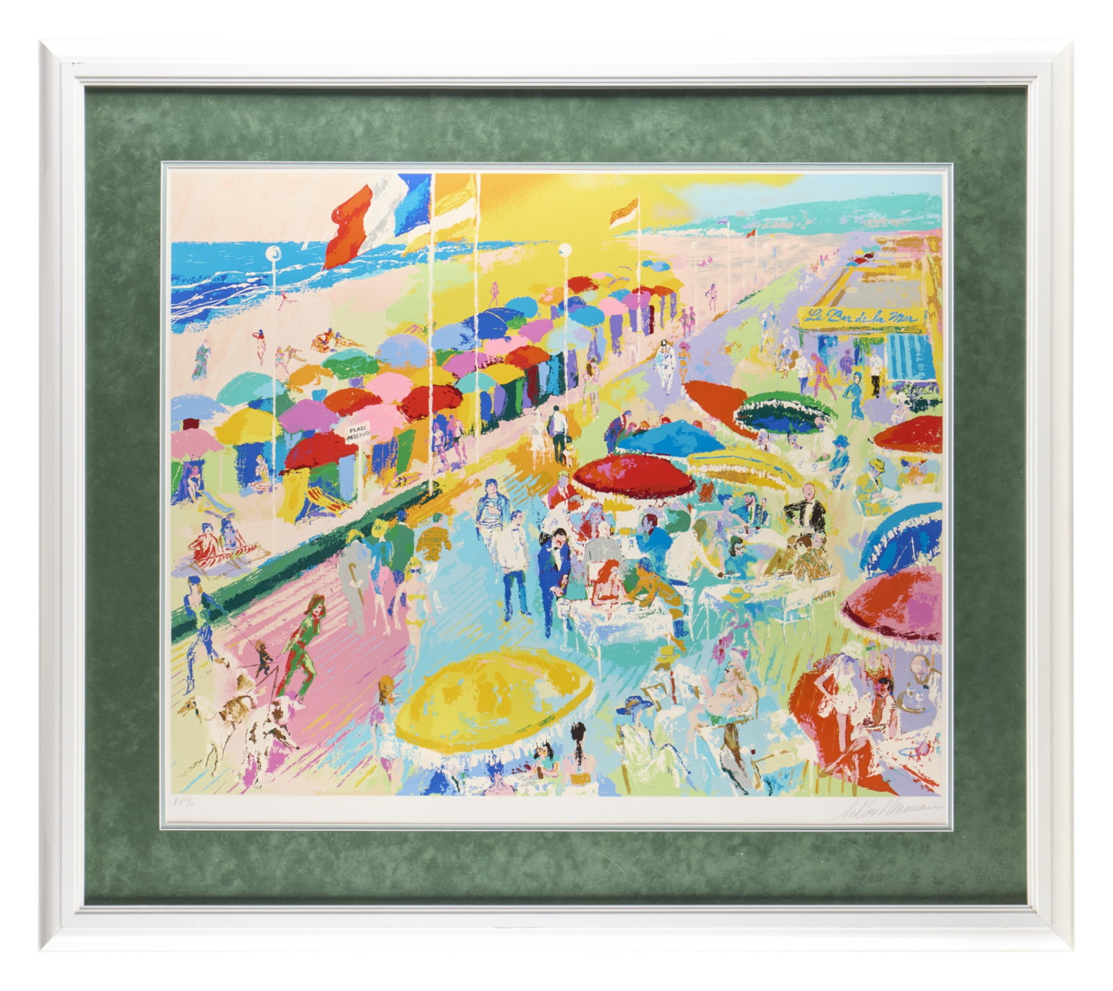 LeRoy Neiman "La Plage a Deauville" Serigraph: LeRoy Neiman (American, 1921-2012). Serigraph on paper titled "La Plage a Deauville," 1986. Pencil signed along the lower right; numbered P.P. 6/18 along the lower left. Sight; height: 30 1/