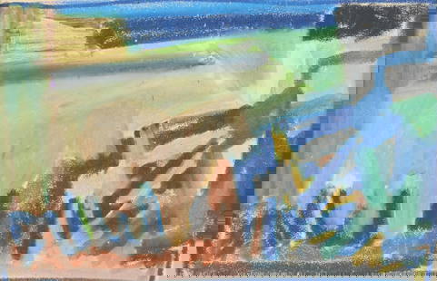 Cameron Booth Abstract Horse Drawing: Cameron Booth (American, 1892-1980). Gouache and mixed media on paper painting depicting an abstracted horse in vivid colors. Sight; height: 6 1/2 in x width: 10 in. Framed; height: 12 1/2 in x