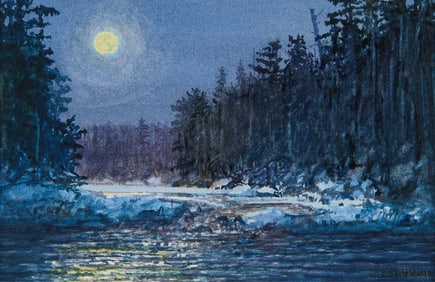William Murray "Moonlight Above Falls" Watercolor