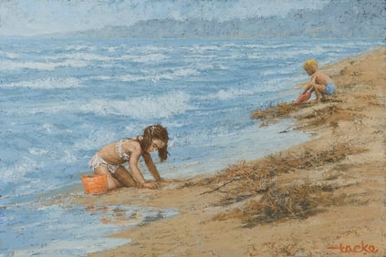 William Tacke "Two Kids on a Beach" Painting
