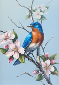 James Meger Bluebird & Apple Blossoms Painting