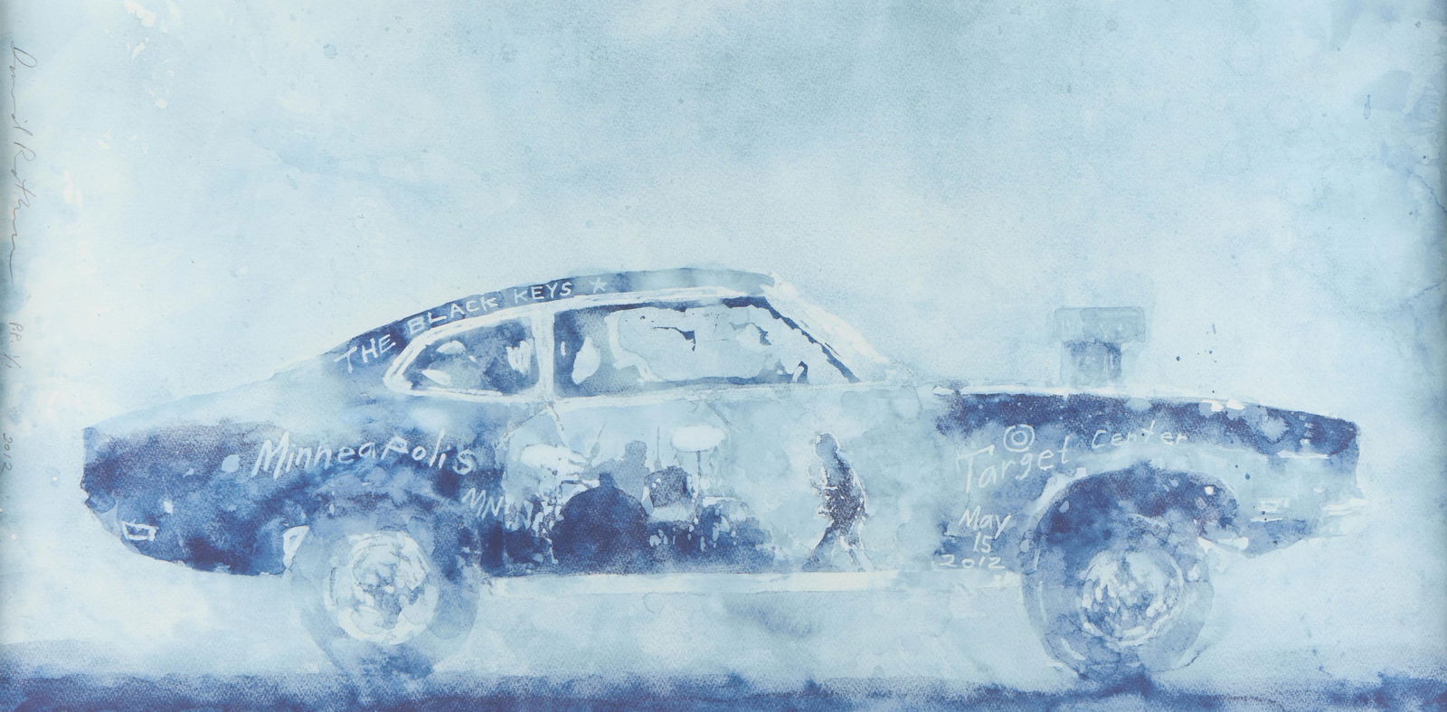 David Rathman Black Keys Concert Promotion Print: David Rathman (American, b. 1958). Giclee print depicting a promotional image for the Black Keys concert in Minneapolis, 2012. The car depicting a silhouette of the band on stage with the performance