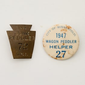 2 Vintage Minneapolis Junk Peddler Pins