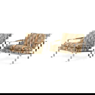 Pair Baughman for Thayer Coggin 951 MCM Chairs: Milo Baughman (American, 1923-2003) for Thayer Coggin, United States. Pair of mid-century modern model "951" lounge chairs or armchairs, ca. 1960s-1970s. With steel frames and upholstered cu