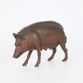 19th c. Swiss Folk Carved Black Forest Wild Boar