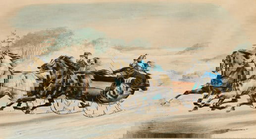 Currier & Ives "The Sleigh Race" Print 1859