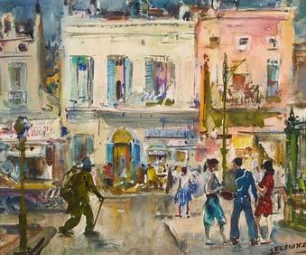 James Milton Sessions Street Scene Watercolor
