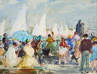 James Milton Sessions Beach Scene Watercolor