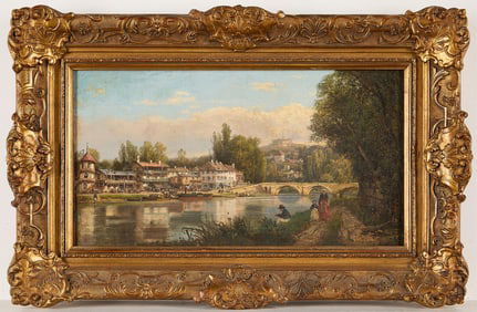 Continental School River Town Painting