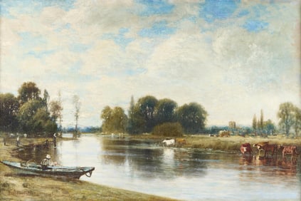 Gilbert Munger Landscape with Cows Painting 1883