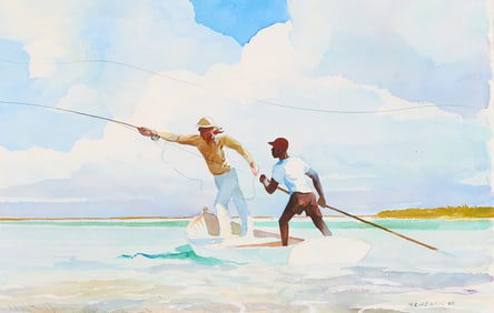 Chet Reneson Fishing Watercolor Painting 1993