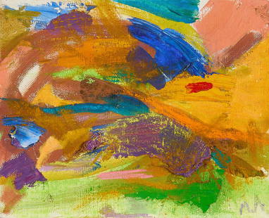 Mary Abbott Abstract Expressionist Painting: Mary Lee Abbott (American, 1921-2019). Abstract expressionist acrylic on canvas painting. Signed along the lower right. Further signed and inscribed "MAC 1-183" along the verso.Provenance: E