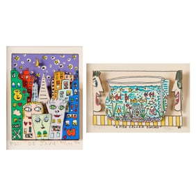 2 James Rizzi Mixed Media Collages