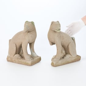 Pair Japanese Inari Kitsune Temple Carvings