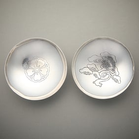 2 Japanese Silver Footed Dishes