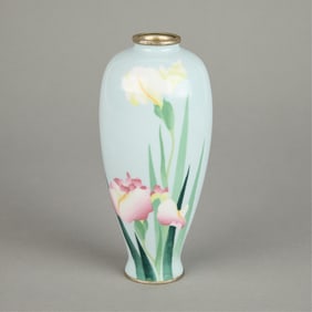 Antique Japanese Wireless Cloisonne Iris Vase