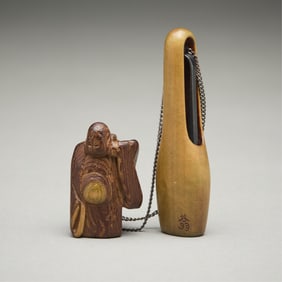 19th c. Hotei Netsuke Signed Sukeyoshi w/ Shears