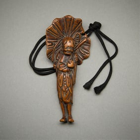 Antique Japanese Netsuke of Figure w/ Umbrella