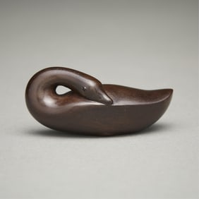 Ouchi Sosui Carved Wood Swan Netsuke