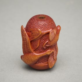 Nick Lamb "Geese" Boxwood Ojime Carving 1993