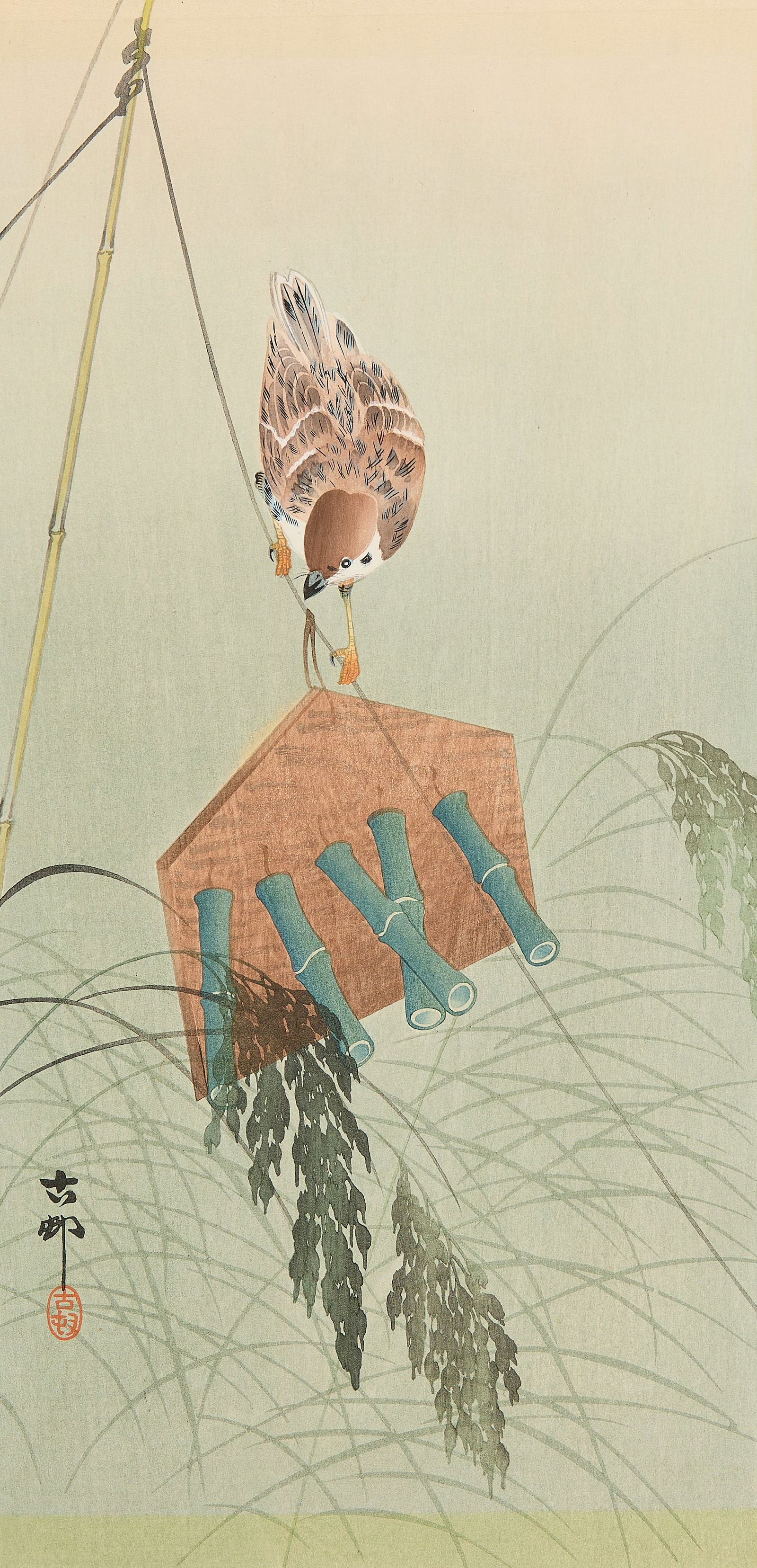 Ohara Koson "Sparrow on Wind-Chime" Woodblock (1 of 4)