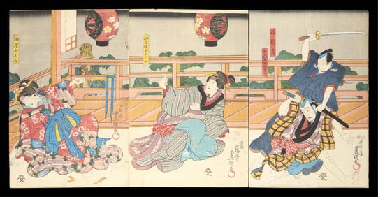 Kunisada "Ise Ondo Koi no Netaba" Triptych